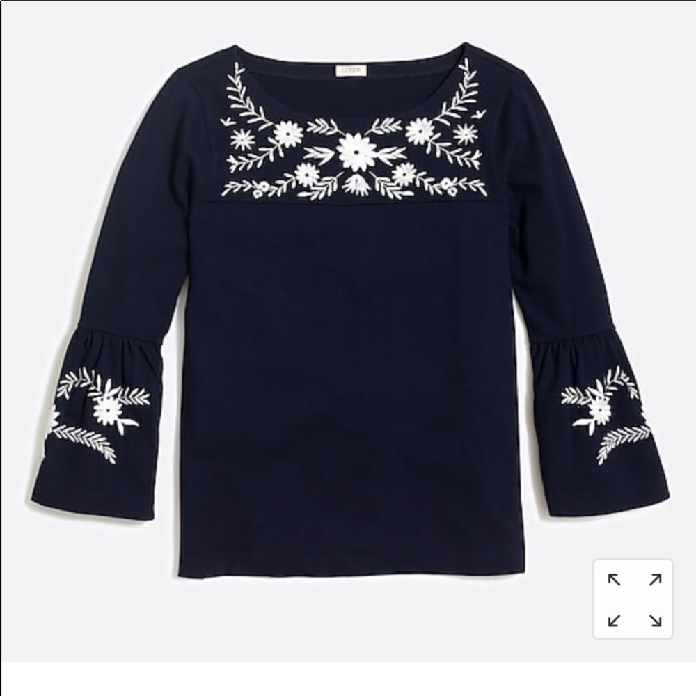 EUC! J. Crew Navy Long-Sleeve Tee with White Floral Embroidery